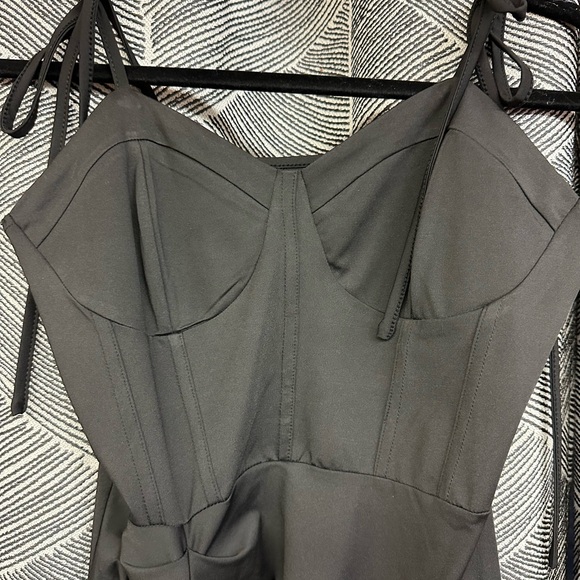 Thigh High Slit Tie Shoulder Ruched Draped Bustier Corsetstyle Vegas Dress <270> - Picture 9 of 10